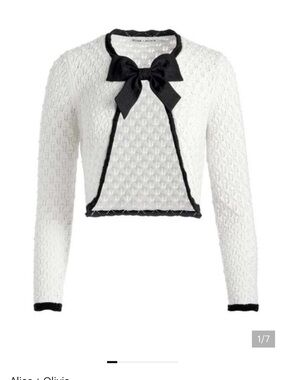 Alice + Olivia dannie bow accent open stitch cotton and wool cardigan